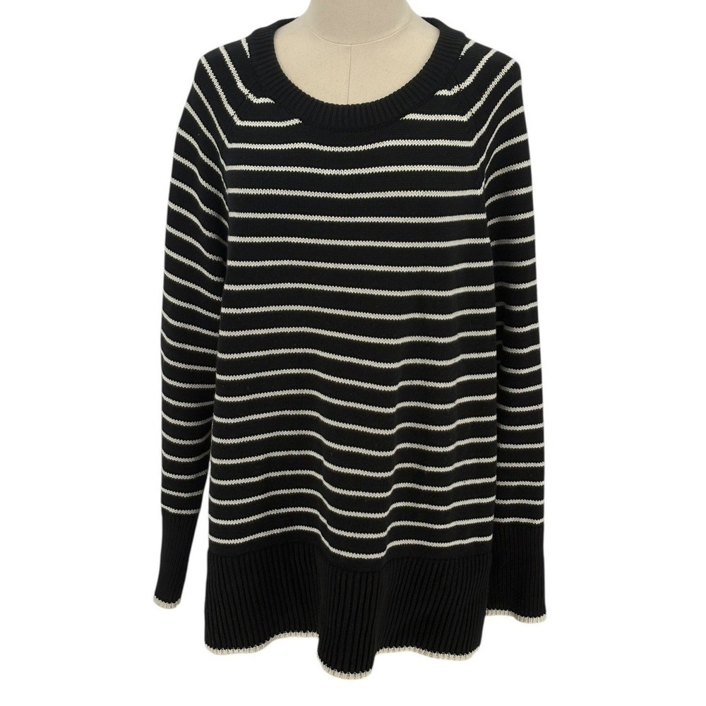 A New Day Women's Striped Long Sleeve Crew Neck Sweater XXL Black White